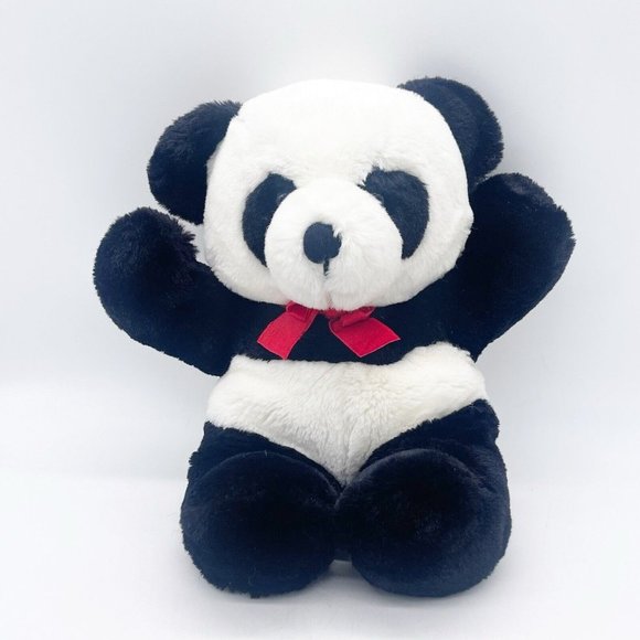 Dakin Vintage 1987 Cuddles Panda Bear Teddy Stuffed Animal Plush Red Bow 14 Inch - Picture 10 of 10